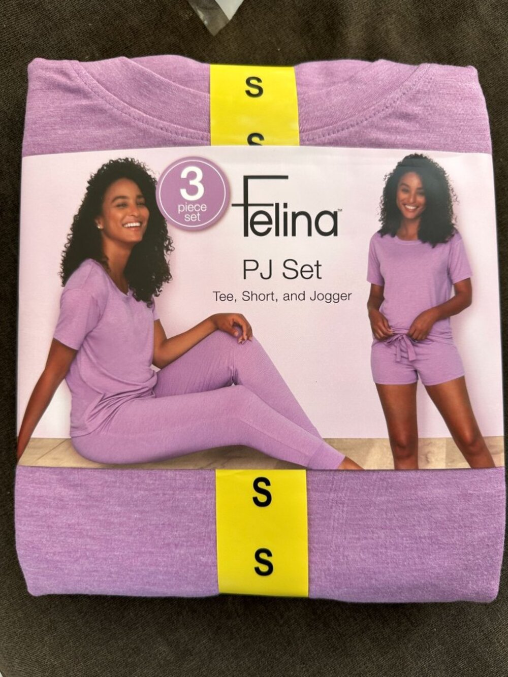 Felina Womens 3-Piece PJ Set Tee Shorts Jogger Small Lavender Polyester NEW